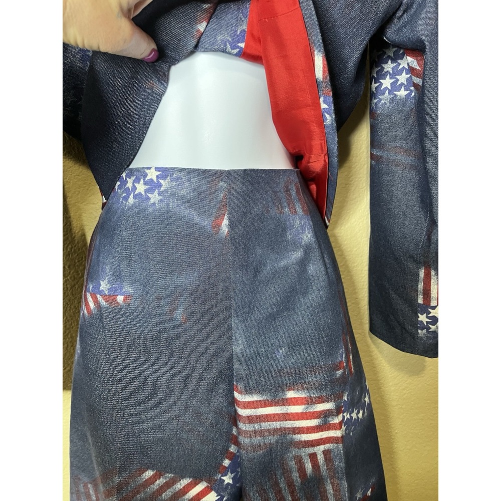Sharon Endick Kate Vintage American Flag Print 2 Piece Jacket & Pants Set Size 6 - Picture 5 of 10